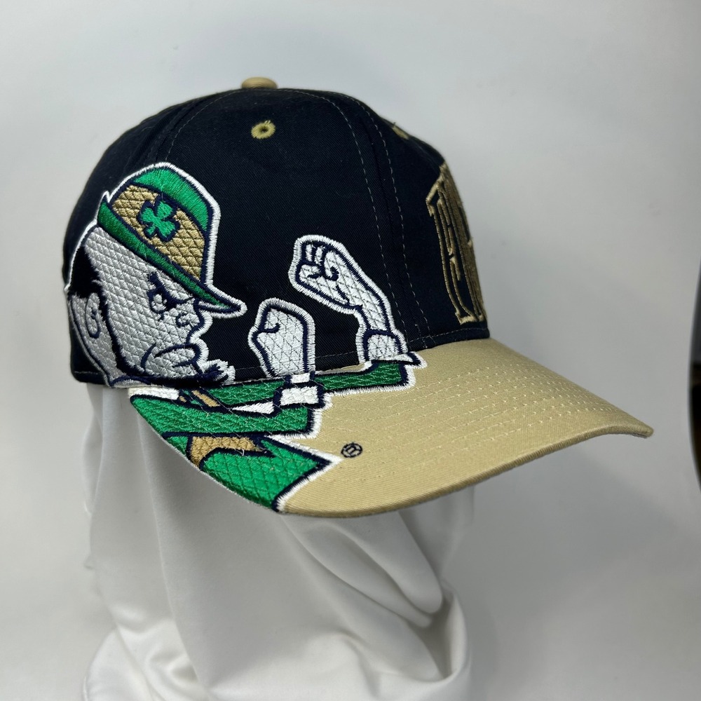 NOTRE DAME FIGHTING IRISH Baseball Hat Black Tan Leprechaun Snapback adjustable